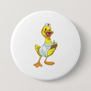 Duck as Nurse with Heart 3 Inch Round Button