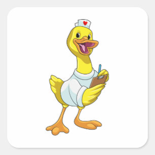 Duck as Nurse with Heart Square Sticker