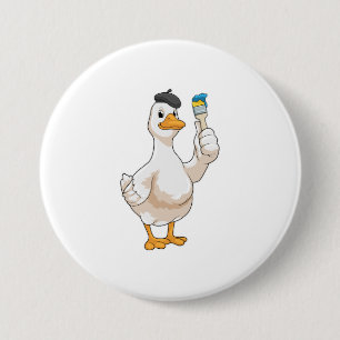 Duck as Painter with Paint brush 3 Inch Round Button