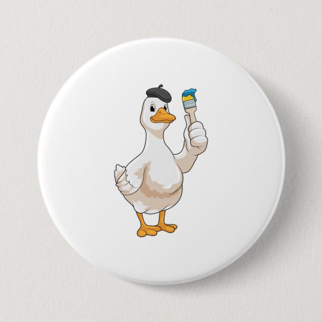 Duck as Painter with Paint brush 3 Inch Round Button (Front)