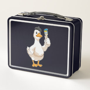 Duck as Painter with Paint brush Metal Lunch Box