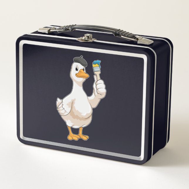 Duck as Painter with Paint brush Metal Lunch Box (Front)