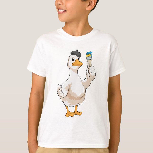 Duck as Painter with Paint brush T-Shirt (Front)