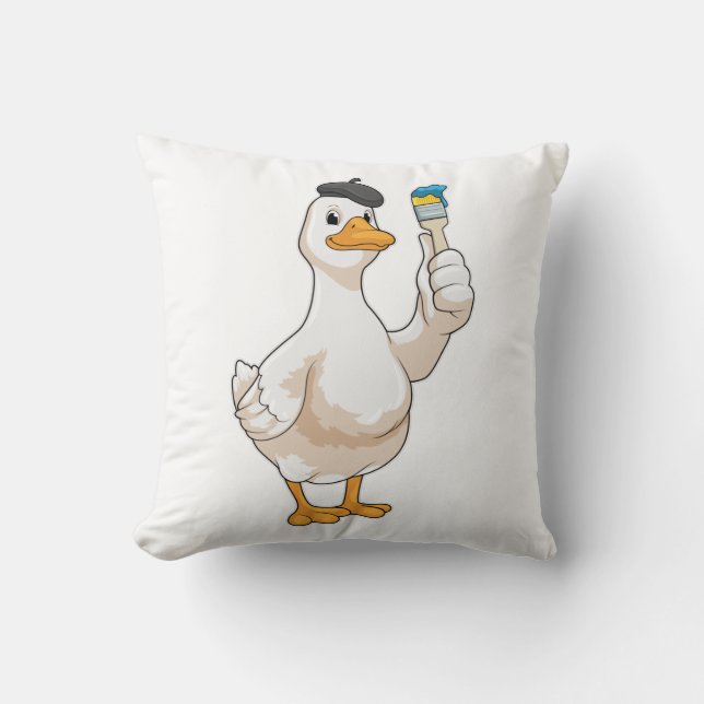 Duck as Painter with Paint brush Throw Pillow (Front)