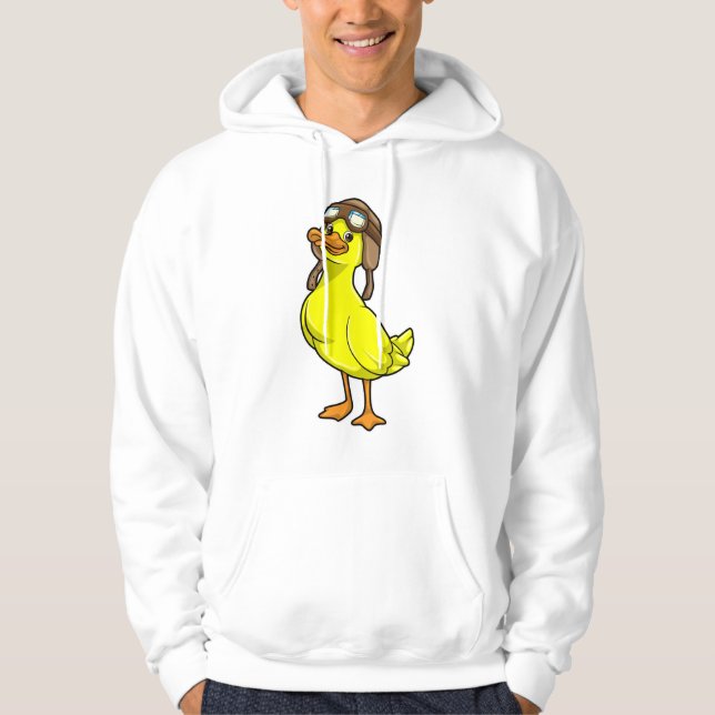 Duck as Pilot with Cap & Goggles Hoodie (Front)