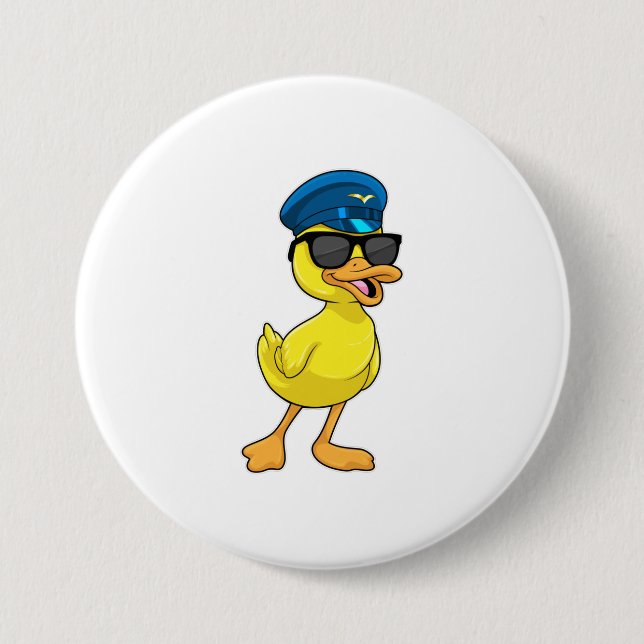 Duck as Pilot with Pilot hat 3 Inch Round Button (Front)
