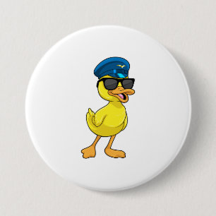 Duck as Pilot with Pilot hat 3 Inch Round Button