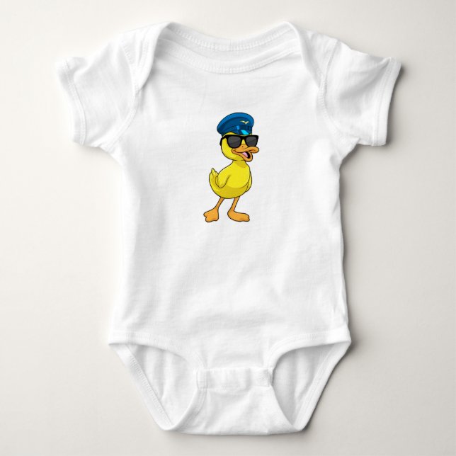 Duck as Pilot with Pilot hat Baby Bodysuit (Front)