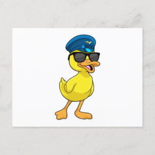 Duck as Pilot with Pilot hat Postcard