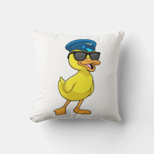 Duck as Pilot with Pilot hat Throw Pillow