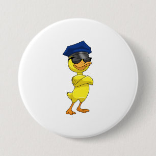 Duck as Police officer with Police cap 3 Inch Round Button