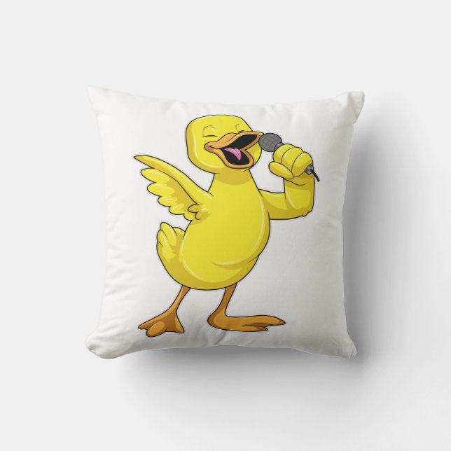 Duck as Singer with Microphone Throw Pillow (Front)