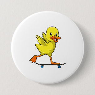 Duck as Skater with Skateboard 3 Inch Round Button