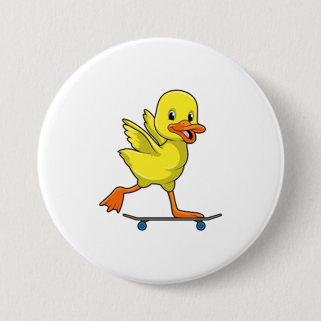 Duck as Skater with Skateboard 3 Inch Round Button (Front)