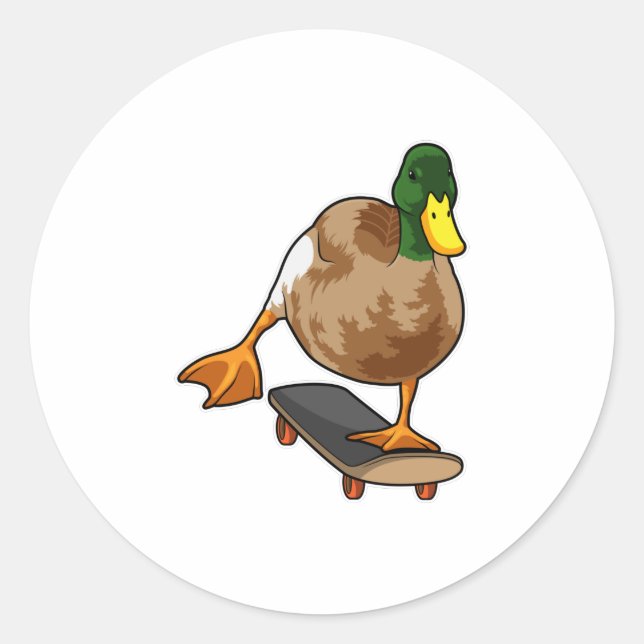 Duck as Skater with Skateboard Classic Round Sticker (Front)