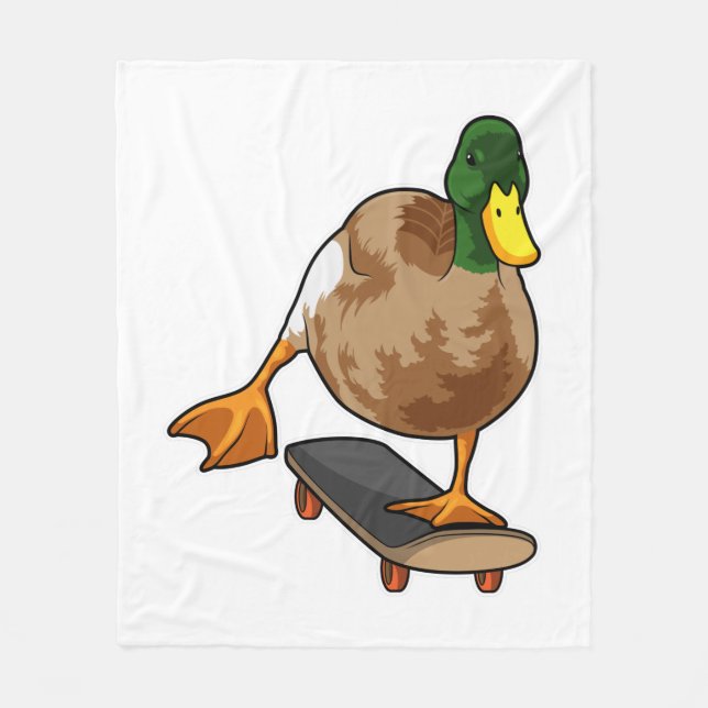Duck as Skater with Skateboard Fleece Blanket (Front)