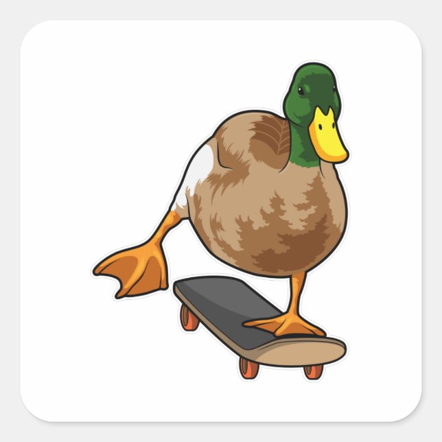 Duck as Skater with Skateboard Square Sticker (Front)
