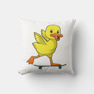 Duck as Skater with Skateboard Throw Pillow