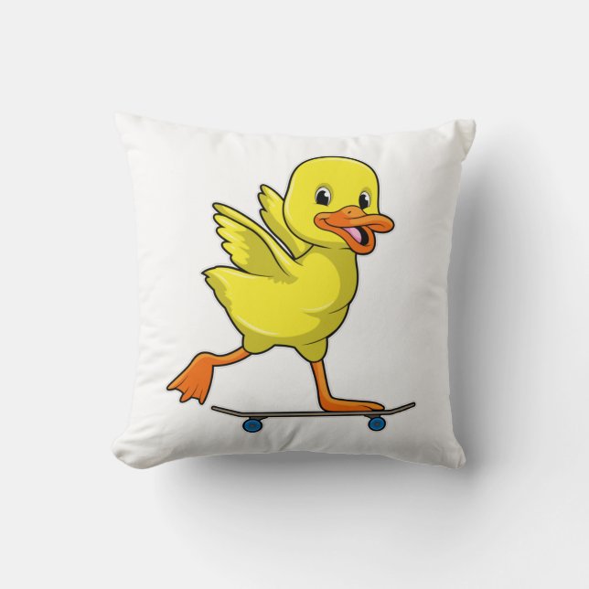 Duck as Skater with Skateboard Throw Pillow (Front)