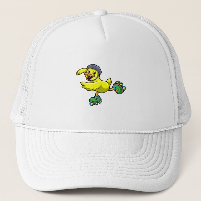 Duck as Skater with Skates & Helmet Trucker Hat (Front)
