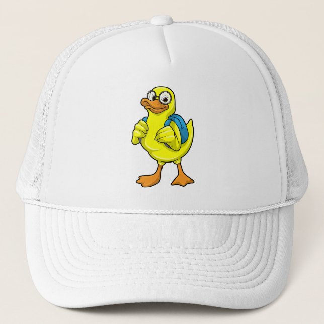 Duck as Student with Backpack Trucker Hat (Front)