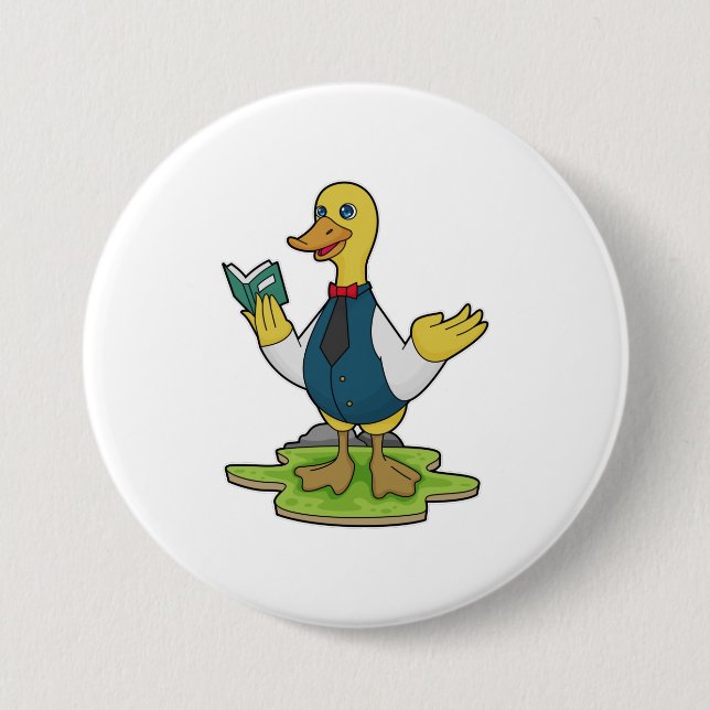 Duck as Teacher with Book 3 Inch Round Button (Front)