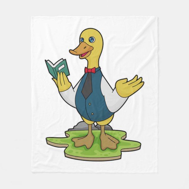 Duck as Teacher with Book Fleece Blanket (Front)
