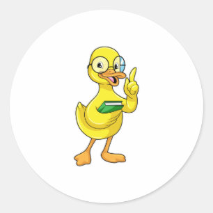 Duck as Teacher with Book & Glasses Classic Round Sticker
