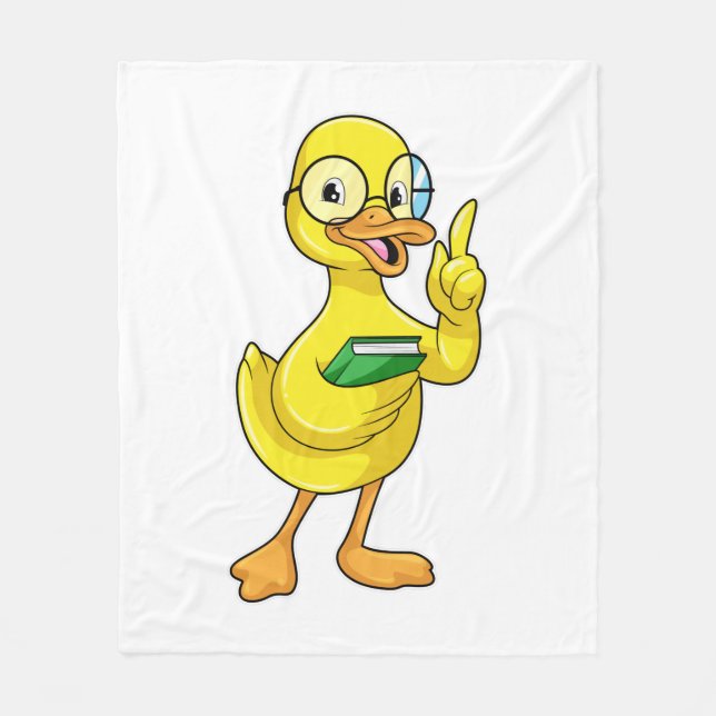 Duck as Teacher with Book & Glasses Fleece Blanket (Front)