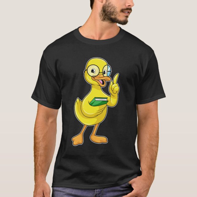 Duck as Teacher with Book & Glasses T-Shirt (Front)