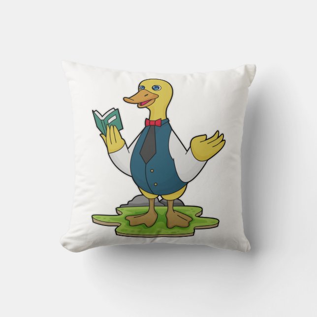 Duck as Teacher with Book Throw Pillow (Front)