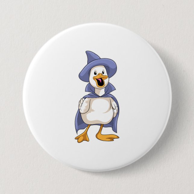 Duck as Witch with Hat 3 Inch Round Button (Front)