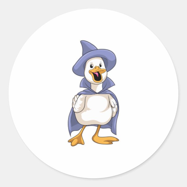 Duck as Witch with Hat Classic Round Sticker (Front)