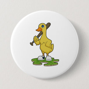Duck at Baseball with Baseball bat 3 Inch Round Button