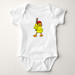 Duck at Baseball with Baseball bat & Cap Baby Bodysuit