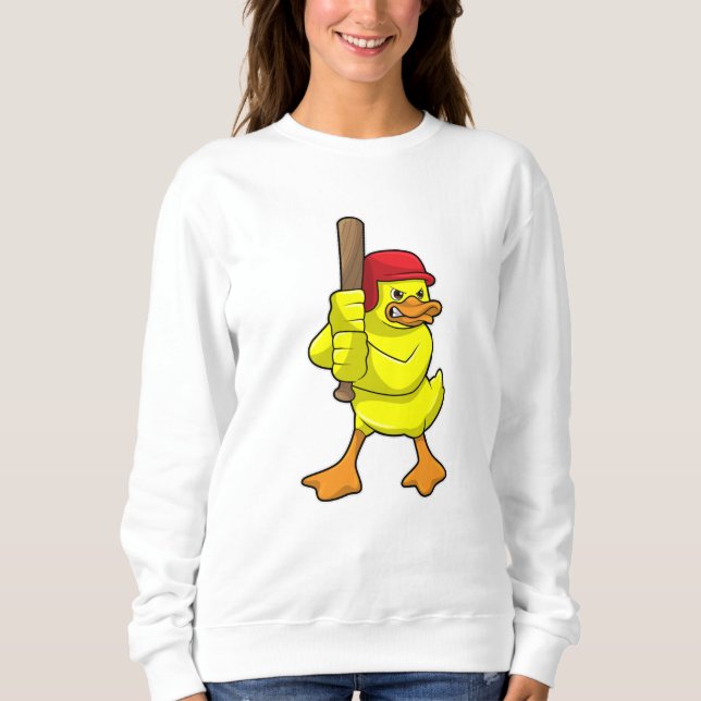 Duck at Baseball with Baseball bat & Cap Sweatshirt (Front)