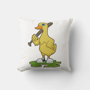 Duck at Baseball with Baseball bat Throw Pillow