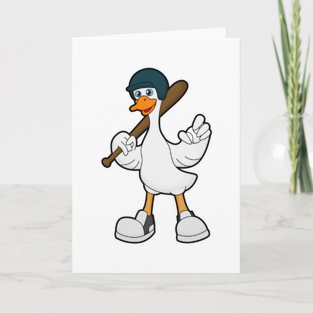 Duck at Baseball with Baseball racket & Helmet Card (Front)