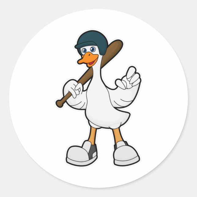 Duck at Baseball with Baseball racket & Helmet Classic Round Sticker (Front)