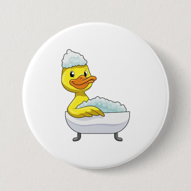 Duck at Bathing with Bathtub & Foam 3 Inch Round Button (Front)