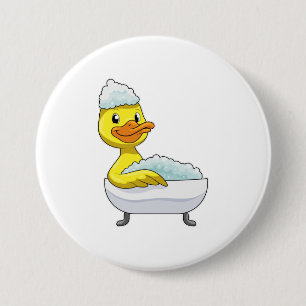 Duck at Bathing with Bathtub & Foam 3 Inch Round Button