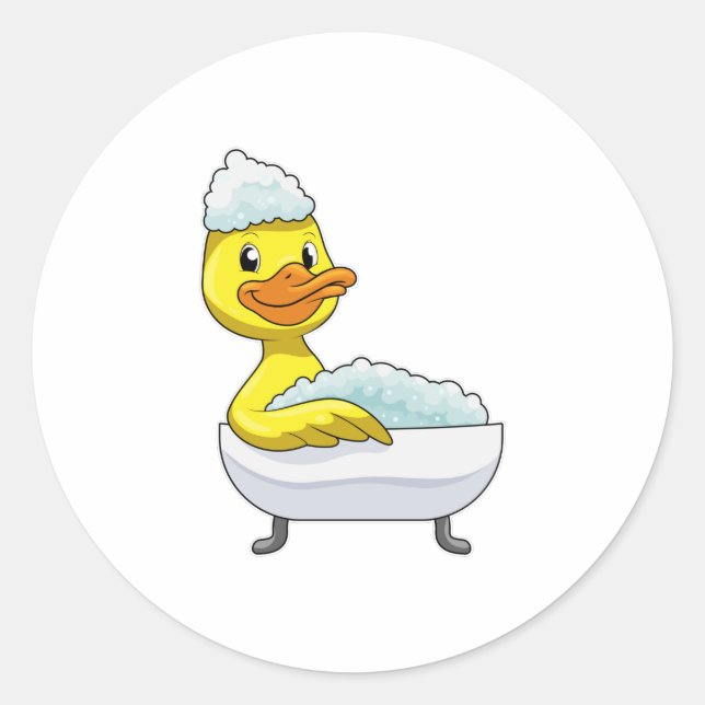 Duck at Bathing with Bathtub & Foam Classic Round Sticker (Front)
