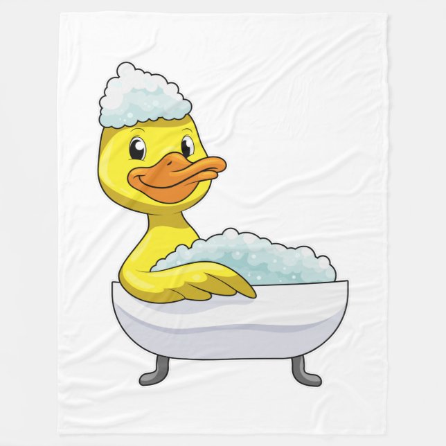 Duck at Bathing with Bathtub & Foam Fleece Blanket (Front)