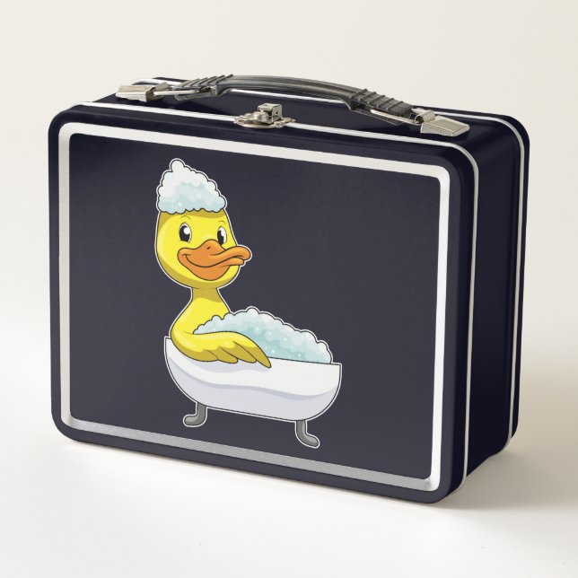 Duck at Bathing with Bathtub & Foam Metal Lunch Box (Front)