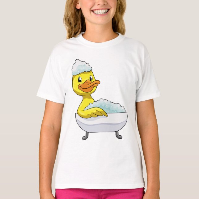 Duck at Bathing with Bathtub & Foam T-Shirt (Front)