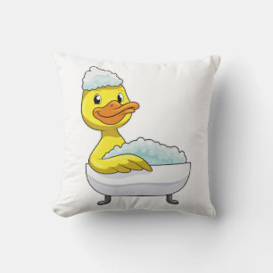 Duck at Bathing with Bathtub & Foam Throw Pillow