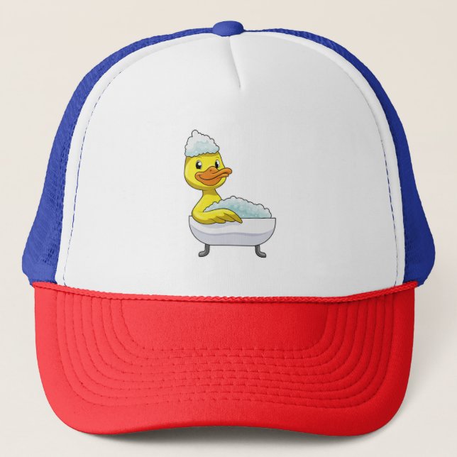 Duck at Bathing with Bathtub & Foam Trucker Hat (Front)