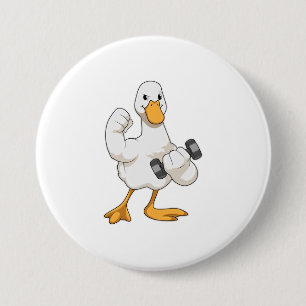 Duck at Bodybuilding with Dumbbell 3 Inch Round Button