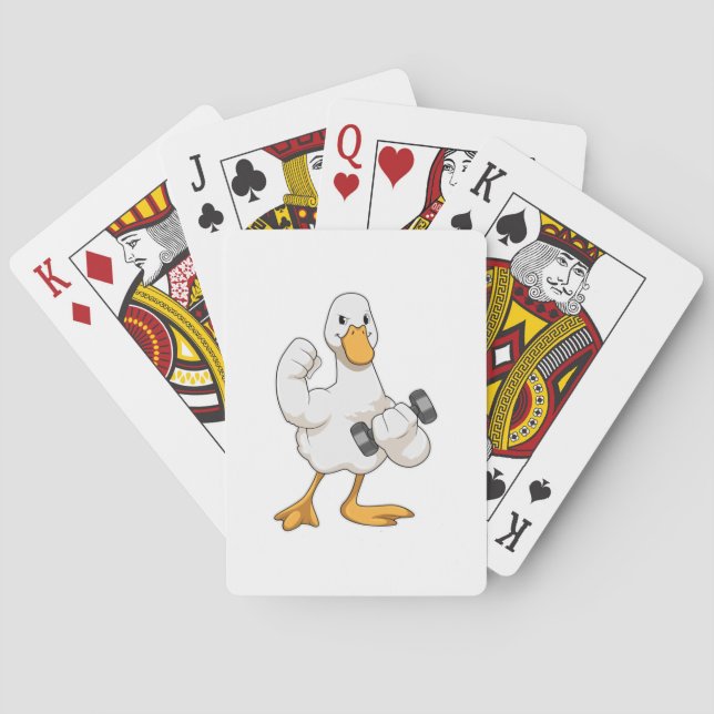 Duck at Bodybuilding with Dumbbell Playing Cards (Back)
