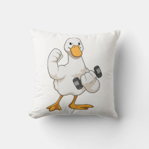 Duck at Bodybuilding with Dumbbell Throw Pillow